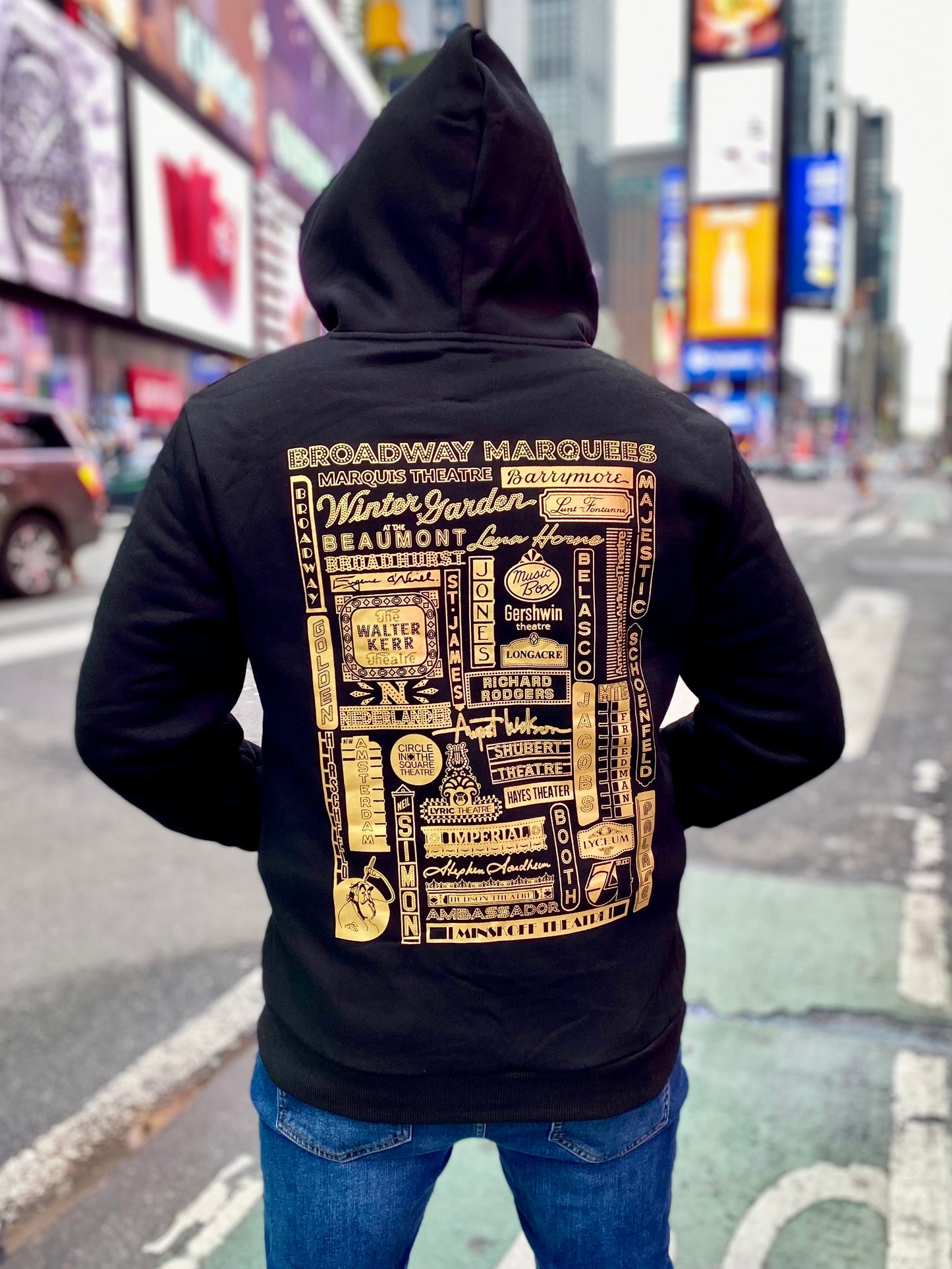 Golden Broadway Embroidered Black Zip-up Hoodie