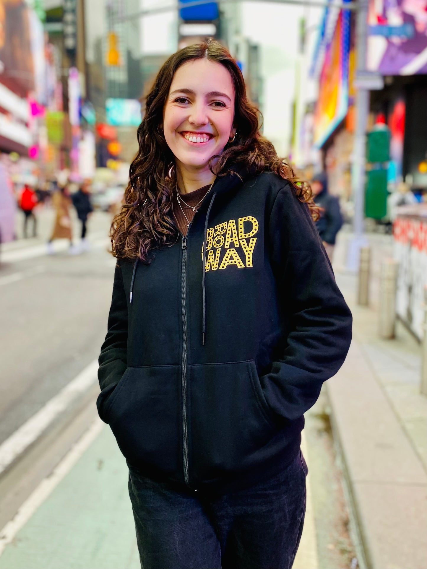 Golden Broadway Embroidered Black Zip-up Hoodie