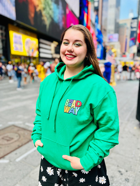 Broadway Embroidered Green Hoodie