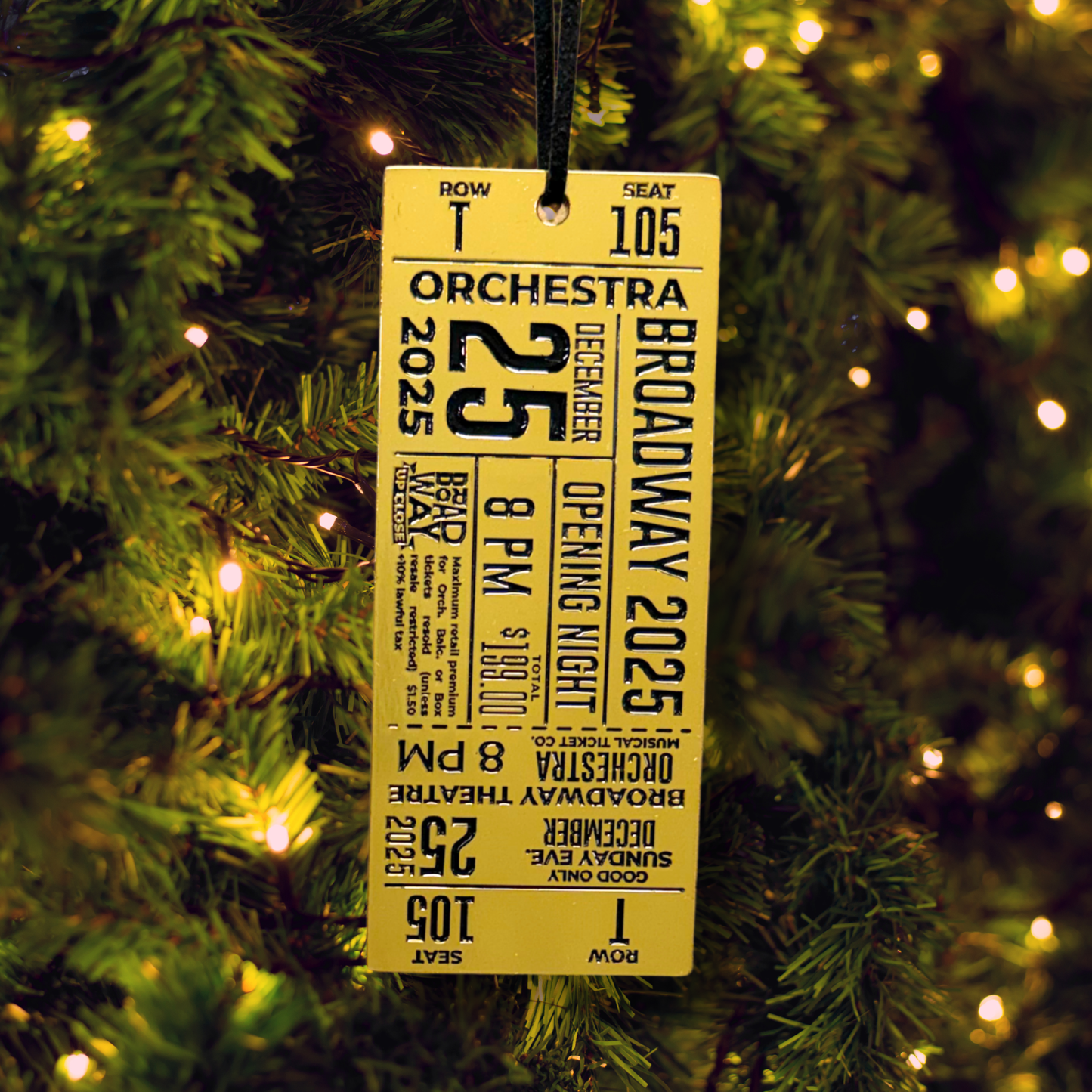 Broadway 2025 Golden Ticket Stub Ornament